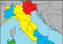 statura italia (in rosso media sopra 1,77 - in giallo tra 1,75 e 1,77, in blu tra 1,73 e 1,75, in verde sotto 1,73)