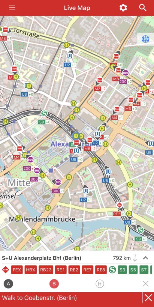 App VBB - Berlino: tutti i mezzi visualizzati in movimento, in tempo reale